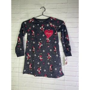 Disney Jumping Beans Minnie Mouse Hearts Long Sleeve Dress Gray Red Girls Size 5